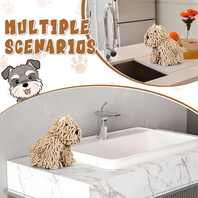 Tegeme 1 Pcs Chenille Dog Hand Towel Fuzzy Towel Absorbent Microfiber Soft for Bathroom Kitchen Washstand (Khaki,Siting Dog) - Image 6