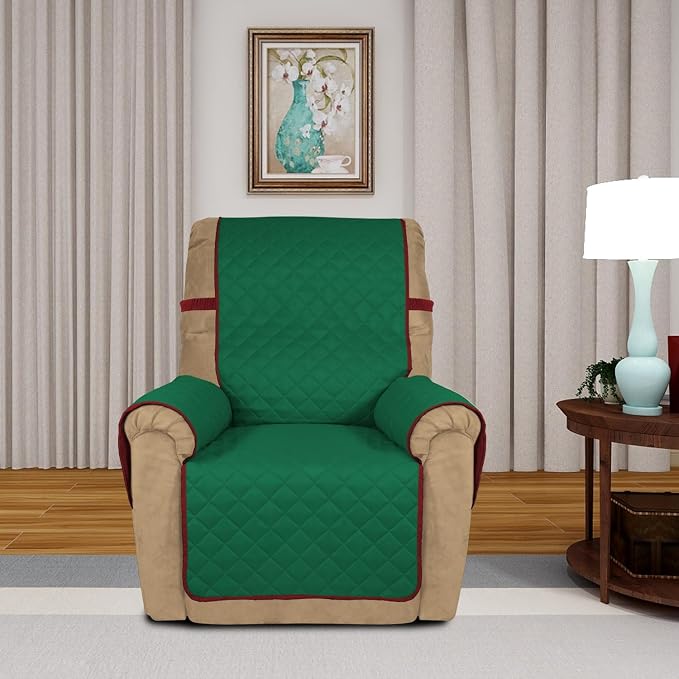 PureFit Reversible Recliner Chair Covers Couch Covers for Dogs, 19 in | Green/Red, Water Resistant Couch Protector, Washable Pet Couch Cover with Non Slip and Elastic Straps For Kids - Image 2