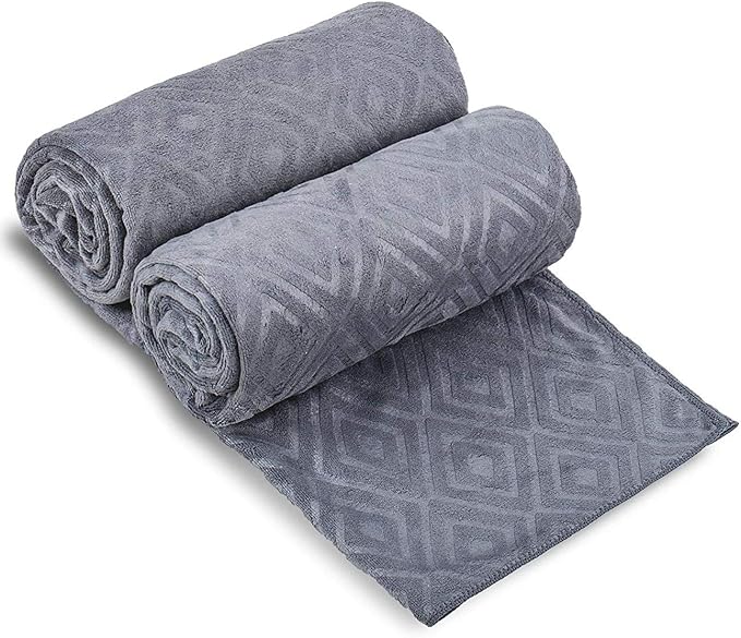 JML Microfiber Bath Towels Set of 2, Grey Diamond, 30" x 60" | Oversized, Soft, Super Absorbent,Fast Drying, Perfect for Shower, Sauna,Gym, Fitness, Yoga by JML