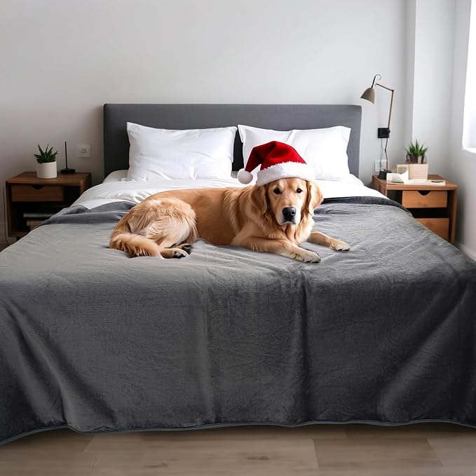 Waterproof Dog Blanket for Couch,Pee Proof Pet Blanket with 3-Layer Protection,Reversible Sherpa & Flannel Furniture Protector for Sofa Bed Car,Gifts for Cat Dog Lovers Christmas,50"x60",Grey by Unknown