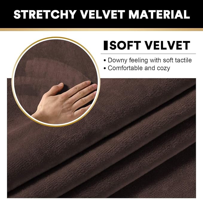 PrinceDeco Velvet Couch Cover Loveseat Covers for 2 Cushion Couch 3 Piece Sofa Covers for Dogs Washable Loveseat Covers Width Up to 72 Inch No Slip Stretch Sofa Slipcover (Medium, Brown) - Image 4