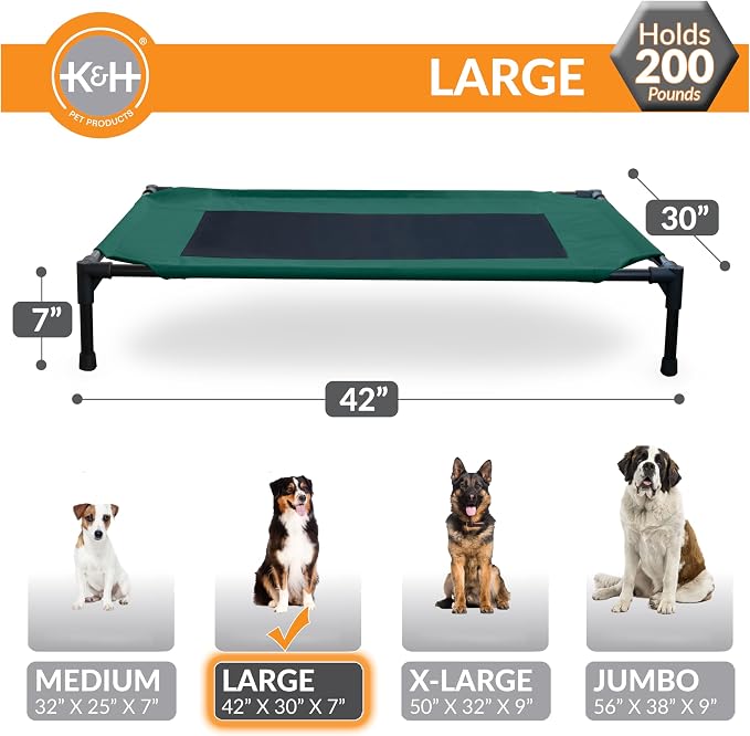 K&H Outdoor Elevated Dog Bed - Cooling Raised Dog Bed for Medium & Large Pets, Breathable Mesh Center Hammock Design, Indoor/Outdoor Washable Cover, Portable Metal Frame, Green, Large 42x30in - Image 3