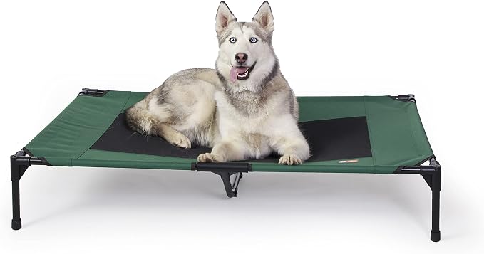 K&H Outdoor Elevated Dog Bed - Cooling Raised Dog Bed for Large & Extra-Large Pets, Breathable Mesh Center Hammock Design, Indoor/Outdoor Washable Cover, Portable Metal Frame, Green, XL 50x32in by KHPetProducts