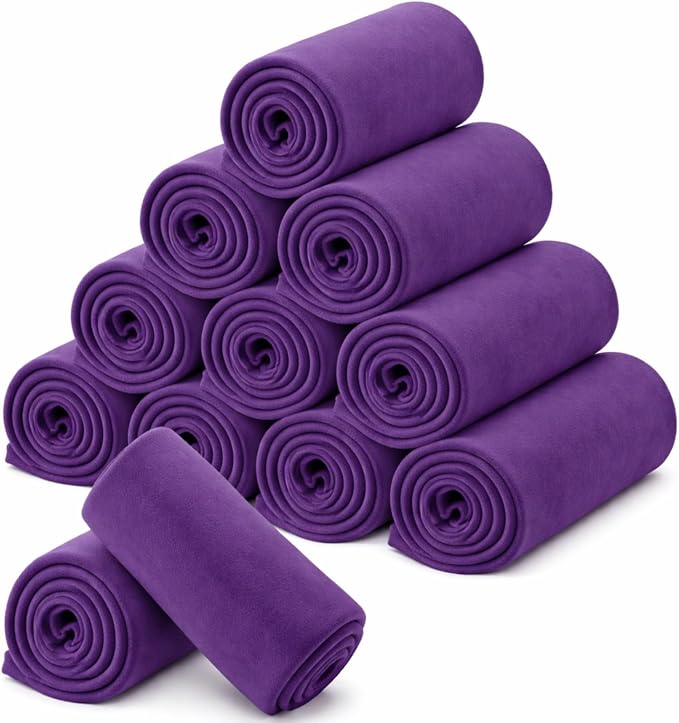 Newwiee 12 Pcs Bulk Fleece Throw Blankets 50'' x 60'' Oeko-tex Standard 100 Certified for Outdoor Wedding Guest Blankets Donation Homeless Sleepover Lap Pet Sofa, All Seasons Use (Purple) by Newwiee