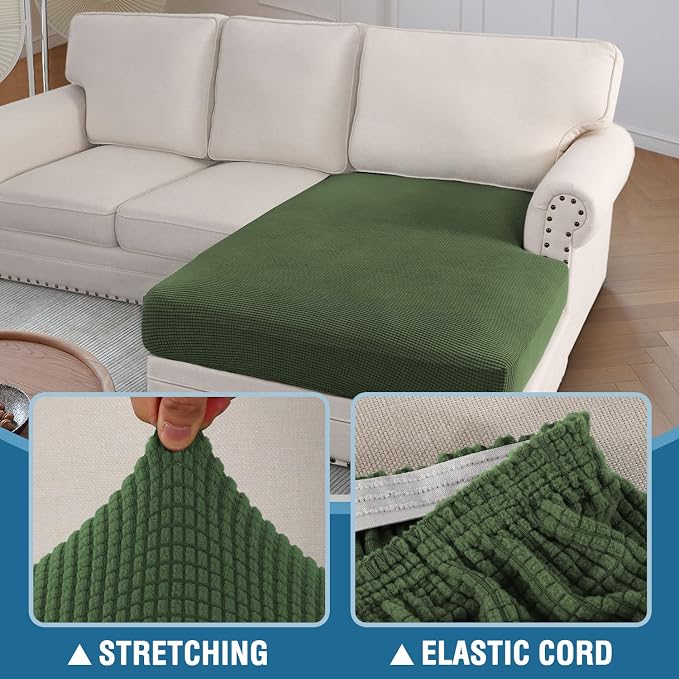 H.VERSAILTEX Sectional Couch Covers 1 Piece Chaise Slipcover L Shape Separate Cushion Couch Cover for Both Left/Right Sectional Couch (Seat Only: 1 Chaises, Bronze Green) - Image 5