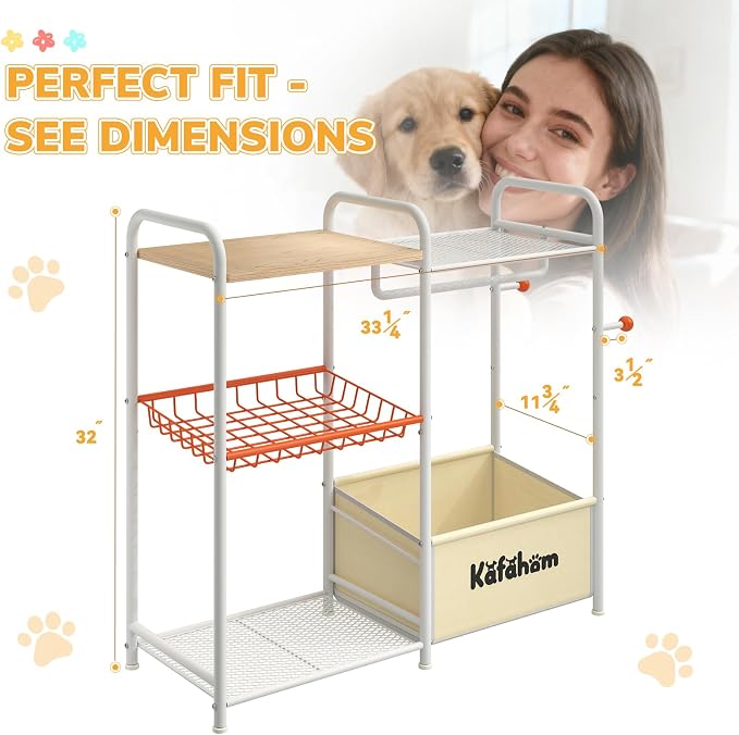 KAFAHOM Dog Toy Bin, Multi-Functional Dog Toy Basket with Collar Rod & Can Dispenser, Puppy Essentials Shelf, Dog Stuff Box, Perfect Basket for Dog Toys in Living Room, Great Gift for Pet Lovers - Image 2