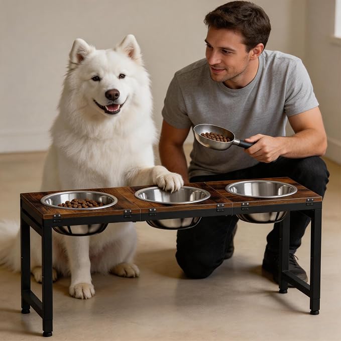 5-Height Adjustment 15"-20.5", Raised Dog Bowl Stand for Large Dogs | 3-Bowl Feeding Station; 304 Stainless Steel Bowls, 101oz Each; 3-Angle Tilt Reduces Vomiting; Solid iron Frame - Image 6