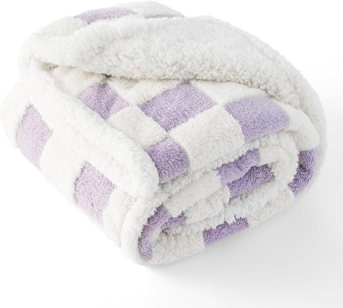 LE SURE Waterproof Dog Blankets for Medium Dogs Cute 3D Jacquard,30x40 | Puppy Blanket for Cat Aesthetic Gift, Warm Soft Sherpa Throw Washable, Reversible Pet Couch Protector, Lavender Checks - Image 7