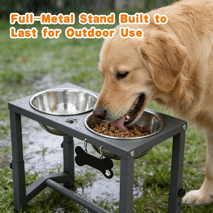 Elevated Dog Bowls, 4 Height Adjustable Metal Raised Bowl Stand with 2 Thick Stainless Steel Food Bowls & Spill-Proof Mat, Adjusts to 13.6'', 12.2'', 10.9'', 9.5'' for Large/Medium Breeds - Image 4