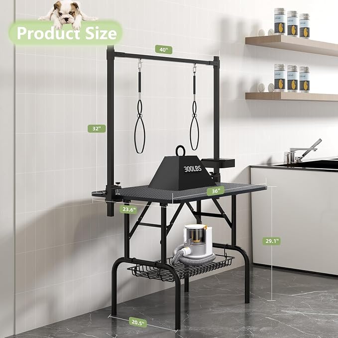 36" Professional Dog Pet Grooming Table Adjustable Heavy Duty Portable w/Arm & Noose & Mesh Tray - Image 4