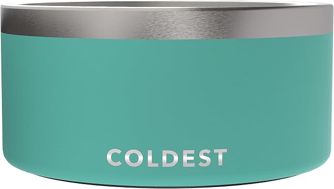 Coldest Dog Bowl - Anti Rust Metal, Non Slip, 3 Layers Insulated Stainless Steel Dog Bowls - Spill Proof & Heavy Duty - Water Bowl for Dogs, Cats & Pets, Dish Washer Safe (200 oz, Terraform Green) by Coldest