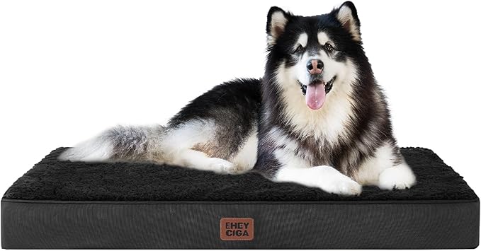 EHEYCIGA Orthopedic Dog Bed Large with Removable Washable Cover, 47IN Black | Egg Crate Foam Support, Durable Oxford fabric, Non-Slip Bottom, Machine Washable, Soft Waterproof Plush Pet Bed Mat For Crate by EHEYCIGA