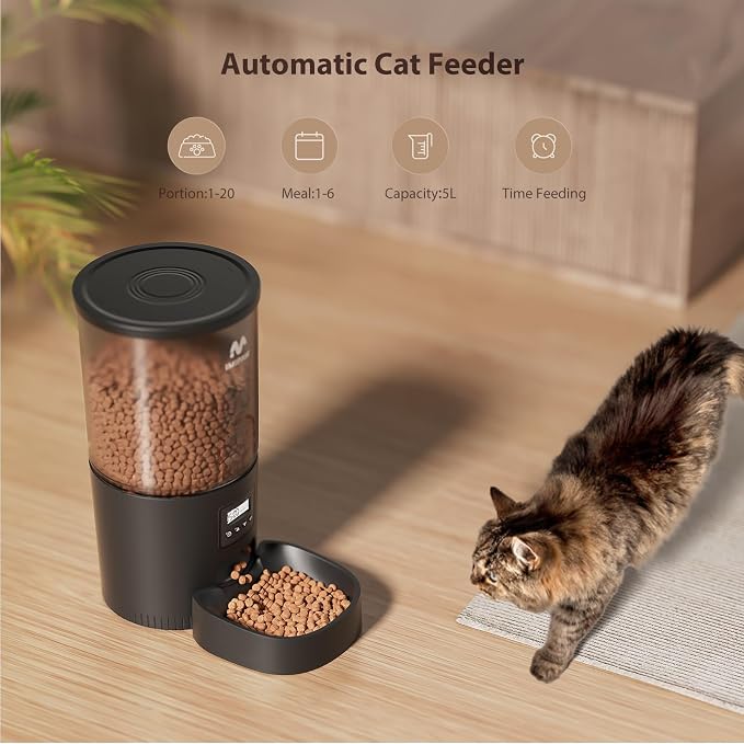 IMIPAW Automatic Cat Feeders, 5L Large Capacity, Timed Feeding Dry Food, Dual Power Design, Programmable Portion Size, 1-6 Meals Per Day, with Desiccant, Suitable for Small Pets Food Dispenser, Black - Image 7