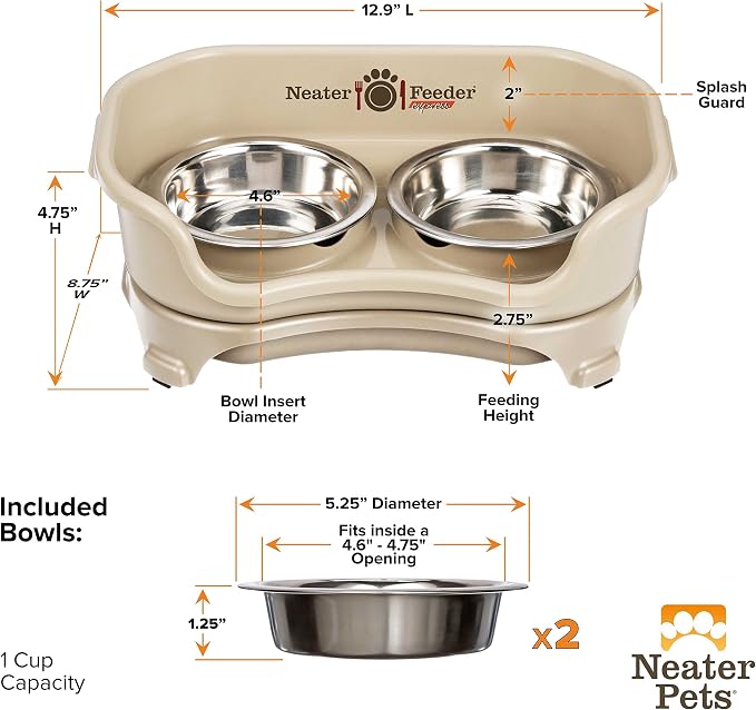 Neater Feeder Express Mess Proof Cat Bowls Elevated, No Spill Feeding Station, Stainless Steel Dishes for Food and Water, Raised Bowls for Indoor Cats, No Fatigue Whisker Friendly Dish, Almond - Image 7