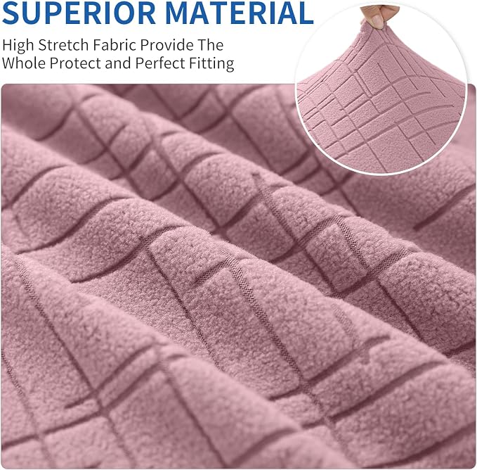 CYCMCAO 3 Piece Stretch Sofa Cover Couch Covers for 2 Cushion Couch, Non Slip Loveseat Covers, Sofa Covers Washable with Elastic Bottom for Kids, Dogs (Pink), 55"-69" (2 Cushion Loveseat) - Image 4