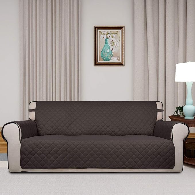 PureFit Reversible Quilted Sofa Cover Dog Couch Covers for Sofa, 66 in | Chocolate/Beige, Water Resistant Couch Protector, Washable Pet Couch Cover with Non Slip and Elastic Straps For Kids - Image 2