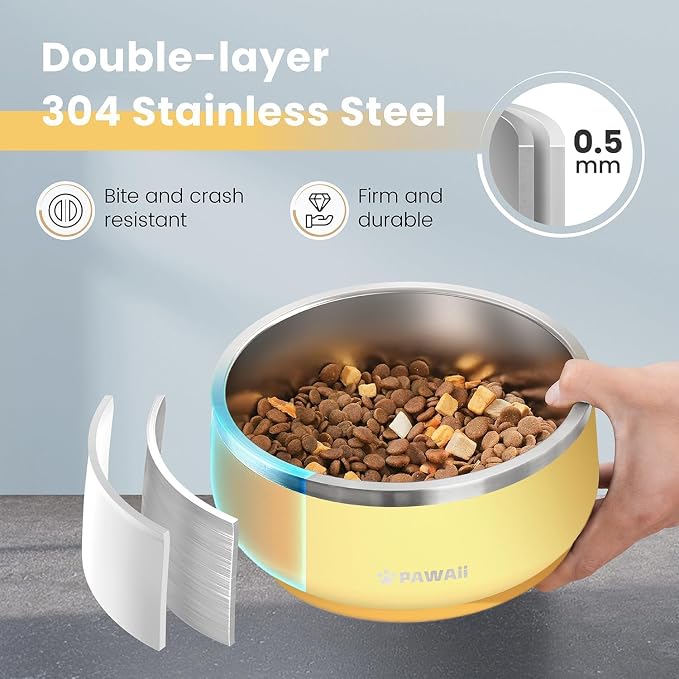 Pawaii Dog Bowl,68 oz Stainless Steel Food and Water Bowl,ID Tag,1 Pack | Double-Wall Design,Non-Slip Rubber Base,Dishwasher Safe,Smooth Open Design, Not a Slow Feeder,Easy-Rinse Interior - Image 2