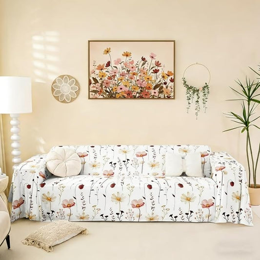 Erosebridal Watercolor Floral Couch Cover Red Beige Flower Sofa Cover Modern Minimalist White Couch Protector 71" X 118" Rustic Farmhouse Washable Non Slip Sofa Protector for Couches and Sofas by Erosebridal