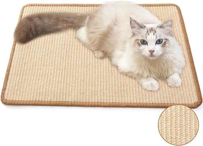 FUKUMARU Cat Scratcher Mat, 23.6 X 15.7 Inch Natural Sisal Cat Scratch Mat | Horizontal Cat Scratching Pad Mat Floor Rug with Sticky Tapes, Cat Wall Scratcher for Indoor Cats, Protect Couch and Carpet by FUKUMARU