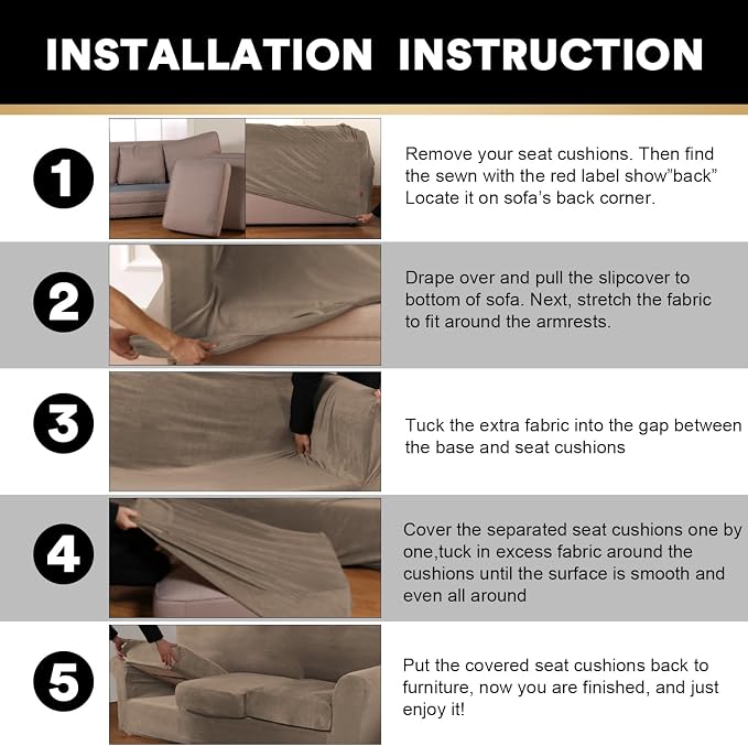 PrinceDeco Velvet Couch Cover Loveseat Covers for 2 Cushion Couch 3 Piece Sofa Covers for Dogs Washable Loveseat Covers Width Up to 72 Inch No Slip Stretch Sofa Slipcover(Medium, Mocha) - Image 6
