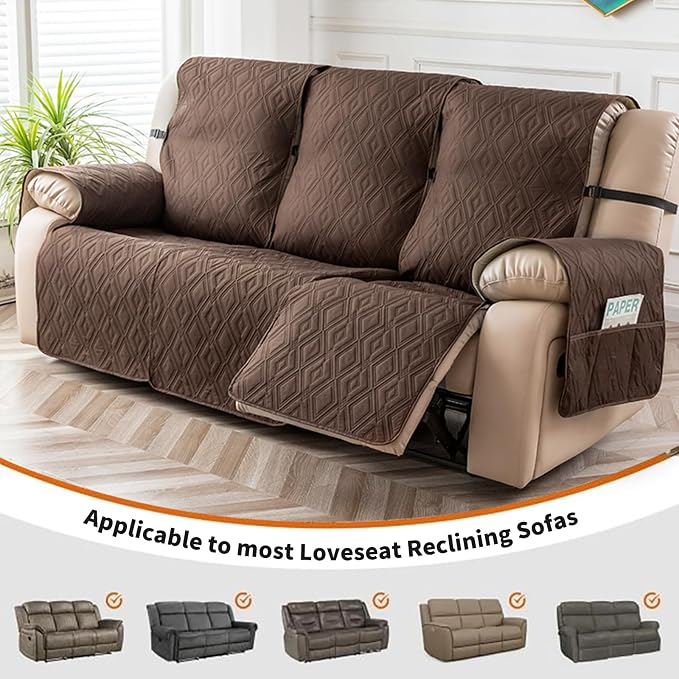 Genina Waterproof Reclining Couch Cover 3 Seat, Recliner Sofa Covers Non-Slip Recliner Couch Cover Furniture Protector with Elastic Straps for Pets, Dogs (Chocolate, Recliner Sofa) - Image 4