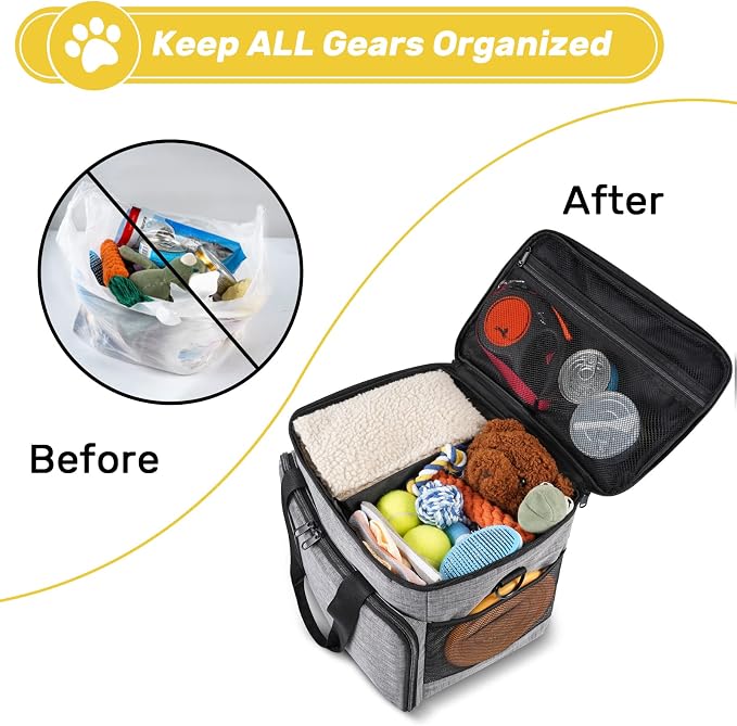Mancro 6 Set Dog Travel Bag, Large Pet Travel Bag for Supplies Includes 2 Food Containers, 1 Travel Organizer for Dogs, 2 Collapsible Bowls, 1 Treat Pouch - Image 9