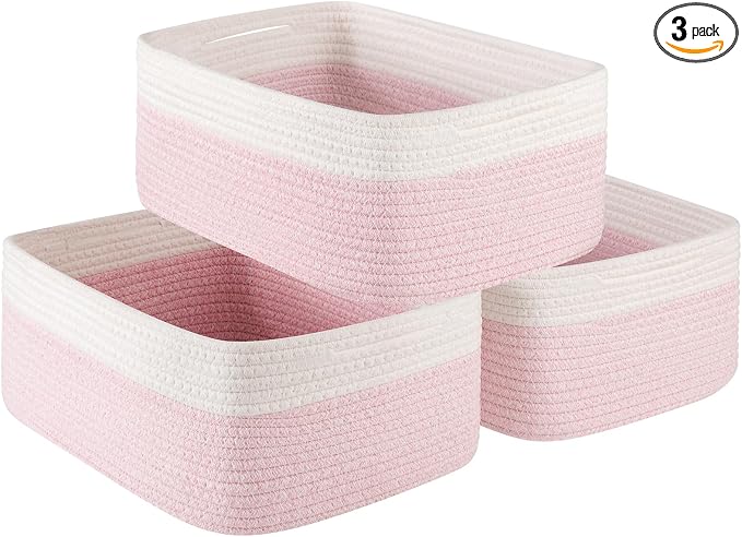 OIASKET Storage Baskets for Organizing 3 Pack, Woven Baskets for Shelves, | Closet Organizer Bins with Handle, Empty Gift Basket, Toy Storage for Toys, Blankets, Towels, Clothes, Books, 15"x11.42"x6.7" by OIASKET