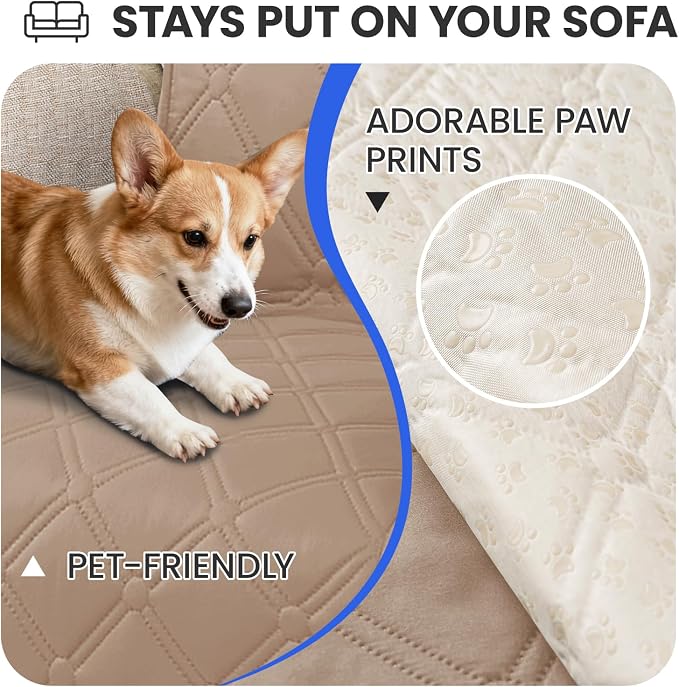 Waterproof Dog Blanket, Non-Slip Soft Pet Bed Cover, Couch Cover for Dogs Washable, Protects Sofa, Furniture, Crate, Car, Tear Resistant Leakproof Pet Blanket (40x50 Inch, Khaki) - Image 3