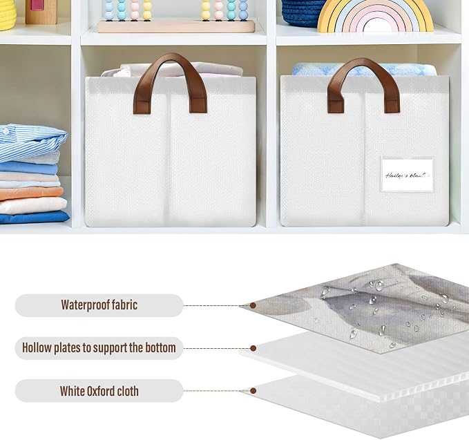 Watercolor Jungle Animal Cute Wildlife Storage Basket for Baby with Handles&Label Rectangular Waterproof Nursery Storage Bins Collapsible Organizer Baskets for Kids Cloth Gift Toys Laundry Shelf, 2 PC - Image 5
