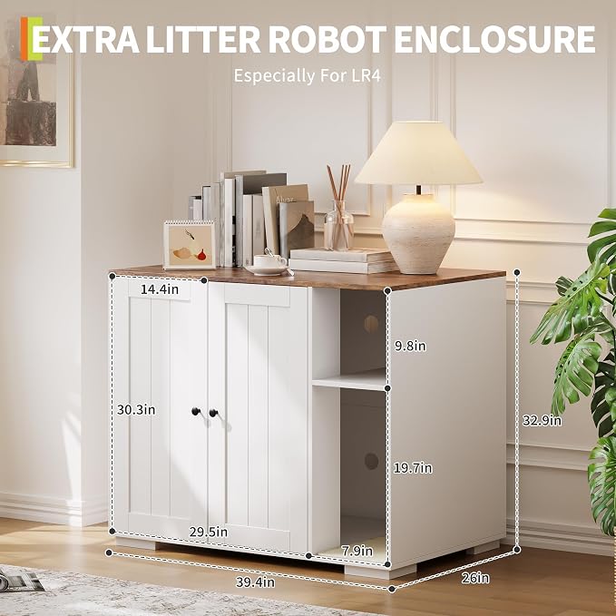Extra Large Cat Litter Box Enclosure Furniture – Dog-Proof Cabinet with Scrape-resistant Pad, Built-in Outlet, Storage Space for Cat Accessories – Fits Automatic Litter Boxes – Indoor Cat House | Dog-Proof Cabinet with Scrape-resistant Pad, Built-in Ou... - Image 3