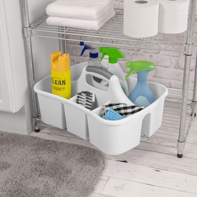Sterilite Divided Ultra Caddy Storage Organizer for Bathroom, White 18-Pack | Large Organization Holders and Stackable Plastic Containers for Toilet, Sink, Laundry, and Kitchen Cleaning Supplies - Image 7