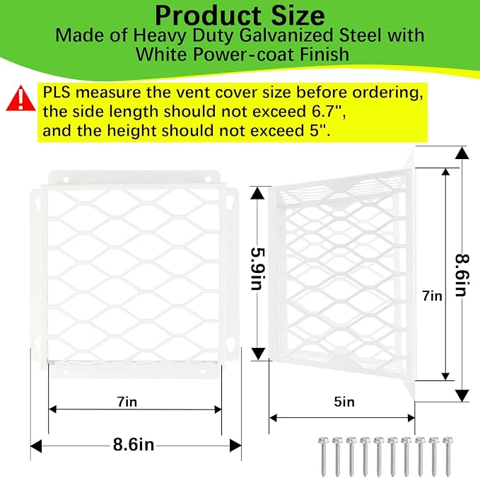 Dryer Vent Cover Outside,Dryer Vent Bird Guard for 3-4 inch Vent Hoods-2pk | Universal Outdoor Bird Guard for Dryer Vent & Bathroom Exhaust,Galvanized Steel Bird Cage 7"Lx7"Wx5"H,Prevent Bird From Enter - Image 2