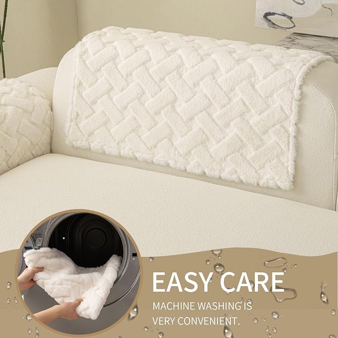 Waterproof Dog Bed Cover Non Slip Couch Cover for Dogs Washable Soft Faux Fur Sofa Cover Couch Covers for 3 Cushion Couch Sofa Pet Friendly (Off White, 22.5x22.5（2pc）) - Image 4