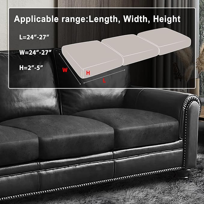 ANARACHON Leather Look Couch Cushion Covers Sofa Seat Slipcovers Sets Couches Furniture Protector for Sectional Armchair Loveseat Pets Kids Stretch Spandex Fabric (3 Cushion Sofa, Dark Grey) - Image 3