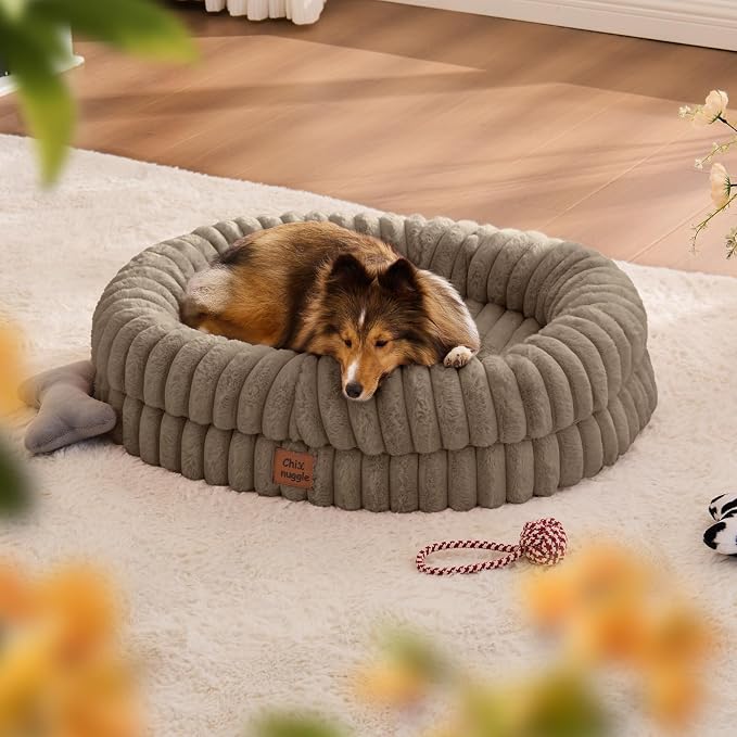 ChiXnuggle Orthopedic Dog Bed, Washable Cover, Faux Fur Bolster Pet Couch | waterproof,egg crate foam,non-slip bottom,for small medium dogs,taupe,30*24*7,dog sofa,puppy bed - Image 3