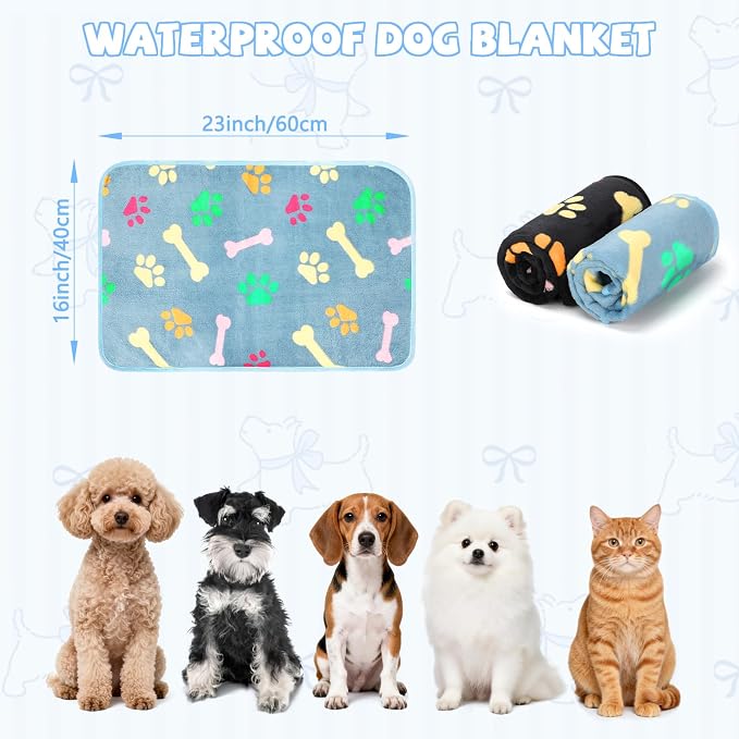 YUEPET 2 Pack Waterproof Dog Blanket, Washable Puppy Blanket for Small Dogs | Bed Couch Sofa Protector, Waterproof Inner Layer, Soft Fleece Flannel, 23 x 16 in, Machine Washable, Small Dogs and Cats - Image 2
