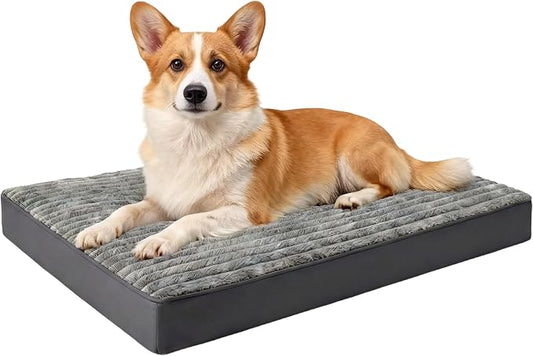 Dog Bed Medium Size Dog, Orthopedic Flannel Pet Bed with Removable Washable Cover, Waterproof Indestructible Medium Dogs Bed with Anti-Slip Bottom, Egg Crate Memory Foam Pad, 29.0"x18.0"x3.0", Grey by Unknown