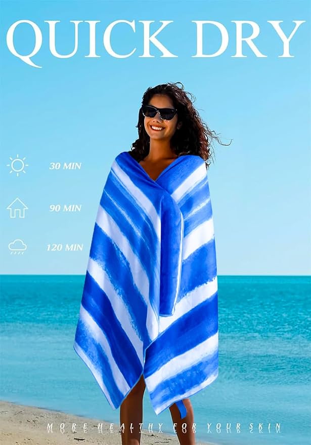 Yongoes 4 Pack Microfiber Beach Towel Oversized 71x32 Blue Multipack Bulk | Lightweight Thin,Sand Free,Super Absorbent Quick Dry Large Towels for Swim Pool Bath Travel Vacation Accessories Essentials - Image 6