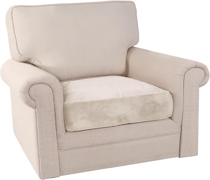 PrinceDeco Stretch Velvet Couch Cushion Cover,Soft Fitted Cushion Slipcover for Chair Cushion Furniture Protector Seat Cushion Sofa Cover Width Up to 29.5", Ivory - Image 8