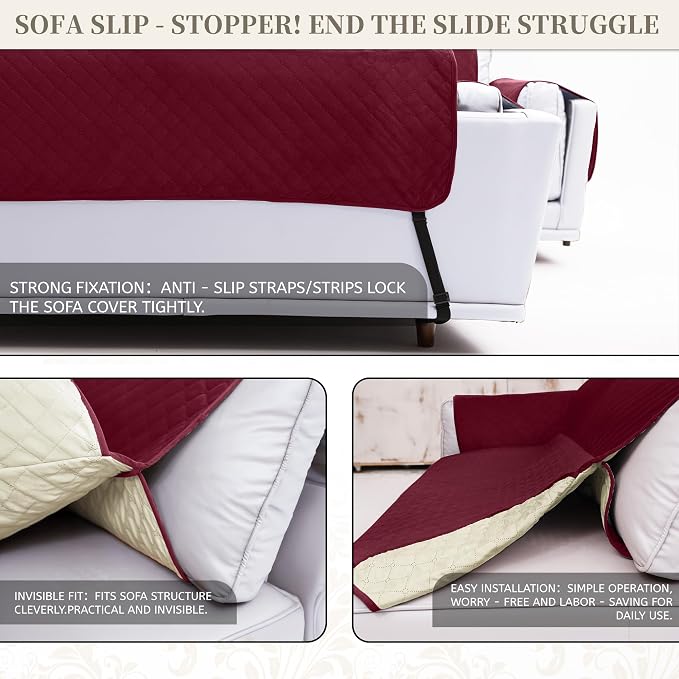 Sectional Couch Covers for Dogs 100% Waterproof Corner L Shaped Sofa Cover Pet Friendly Velvet Washable Anti Slip L Shape Modular Sofa Slipcover Protector with Pockets (Red, XX-Large) - Image 5