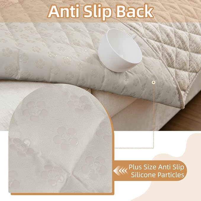 Dog Couch Cover for Sofa 100% Waterproof Faux Linen Sofa Covers for 3 Cushion Couch Washable Pet Friendly Sofa Slipcovers Non Slip Quilted Furniture Seat Protector (27.6x83 in, Linen) - Image 4