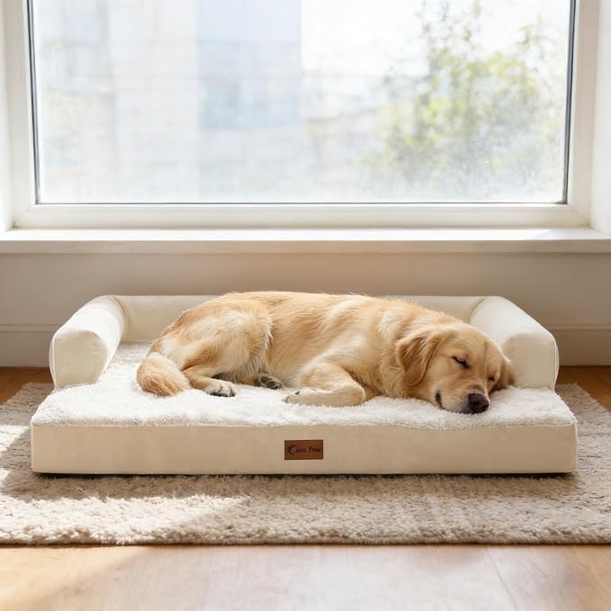Waterproof Orthopedic Dog Bed for Extra Large Dogs, 41x27in, Beige | Orthopedic Foam Relieves Joint Pressure, Bolsters Supports Head And Neck, Washable Cover, Non-Slip Bottom - Image 8