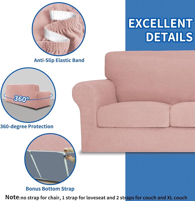 MAXIJIN 2 Piece Chair Covers Chair Slipcover with Arms, Sofa Chair Cover for Living Room Armchair Cover, Stretch Pet Dog Slip Cover for A Chair with 1 Cushion (31"-46", Dusty Pink) - Image 4