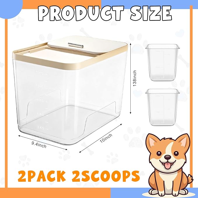 Teenyyou 2 Pack 30 Lbs Airtight Dog Food Storage Container with 2 Scoops, Clear Cat Food Container Storage Bin with Measuring for Dog Cat Bird Other Pet - Image 2
