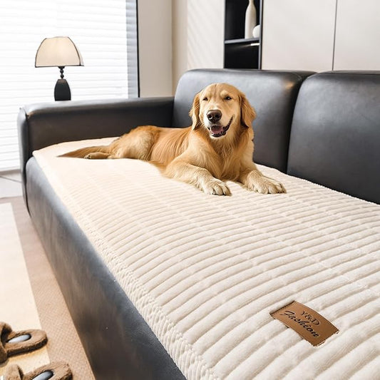Couch Covers for Dogs, Velvet Dog Couch Cover, Pet Couchs Covers for Loveseat, Couchs Protector for Dogs, Sofa Cover for Pets Washable(1PC, Beige White, 27.6"×70.9", 2-3 Seater) by PJLZJFBY