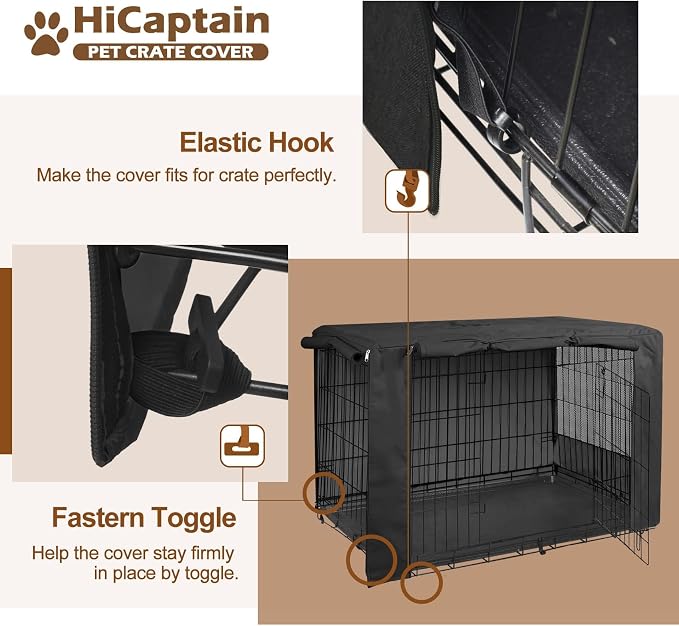 HiCaptain Breathable Dog Crate Cover 24 Inch, Durable Heavy Duty Kennel Cover, Dual Zippered Panels, Windproof Waterproof UV-Resistant(Black) - Image 4