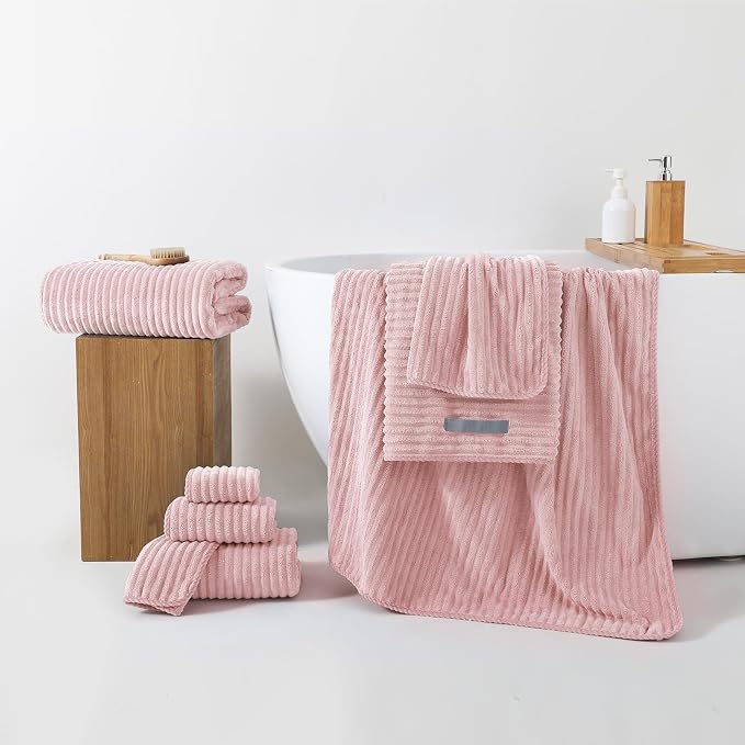 REDKISS Pink Microfiber Bath Towels Set 6 Piece - 70x35 Inches Bathroom Towels of 6 Large, Oversized Bath Towel with 2 Hair Towel Wrap, Highly Absorbent Soft Shower Towels for Bathroom, Hotel, Gym - Image 5