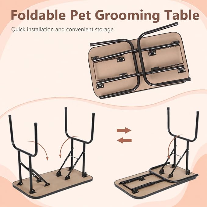 Yaheetech 32 Inch Sturdy Dog Grooming Table for Home, Black | Foldable Dog Grooming Table for Small Medium Dogs, 220lb Capacity, Adjustable Grooming Arm, Non-Slip Surface, No-tool Setup - Image 5