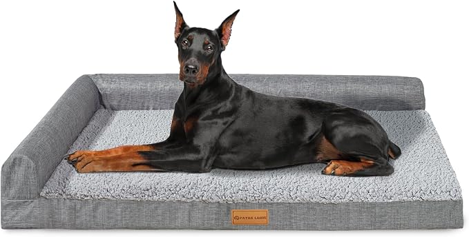 Patas Lague Orthopedic Extra Large Dog Bed Pet Sofa Beds 56''X40''Grey | L Bolster Egg-Crate Foam Dog Couch For Large Sized Dogs, Waterproof Removable Washable Cover, Pet Mat with Nonskid Bottom by PatasLague