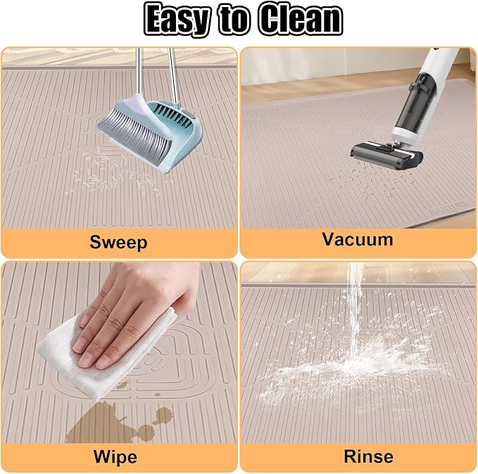 Silicone Cat Litter Mat 45" x 30" Cat Mat for Litter Box, Khaki | Extra Large Cat Litter Trapping Mat for Floor, Waterproof, Non-Slip Kitty Litter Box Mat with Raised Edge, Easy to Clean - Image 7